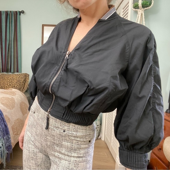 MaxAzria Pleated Cropped Bomber Jacket - Picture 3 of 10